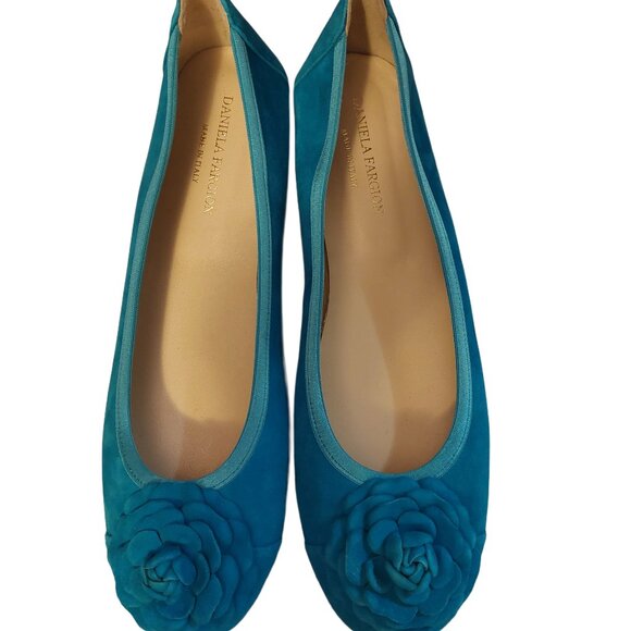 Daniela Fargion Turquoise Blue Rose Ballet Flats SZ 41/11- Made In Italy - Picture 3 of 9